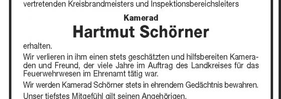 Kamerad Hartmut Schörner verstorben